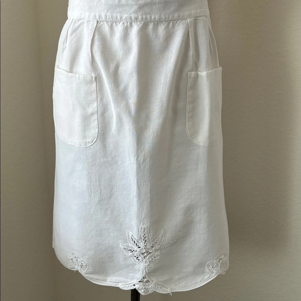 Battenburg White Lace Cotton Long Waist Tie Apron Cottagecore Miu Miu